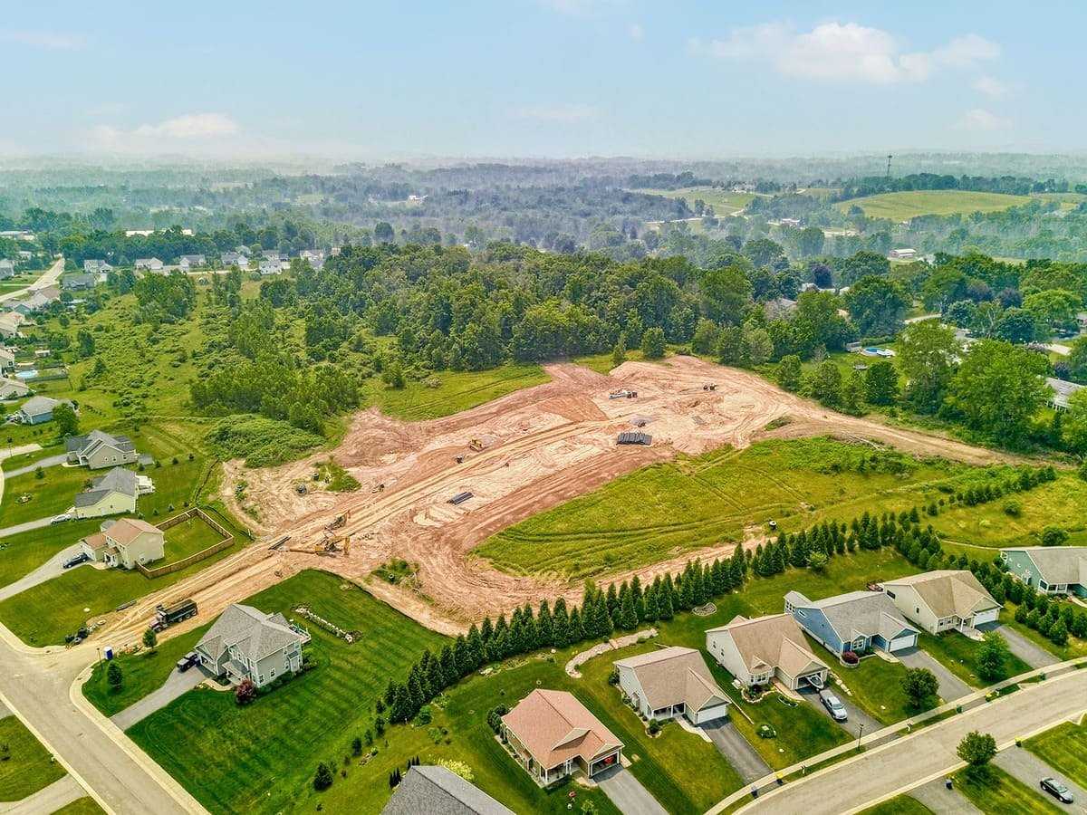 Drone view of Orchard View Estates Custom Home Community in greater Rochester