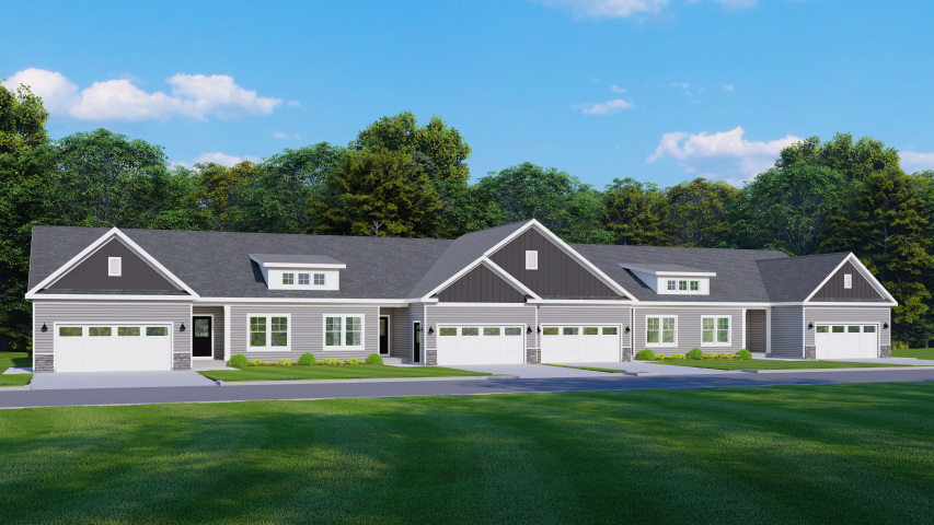 Fourmile Creek community townhome elevation of four-unit exterior by Gerber Homes